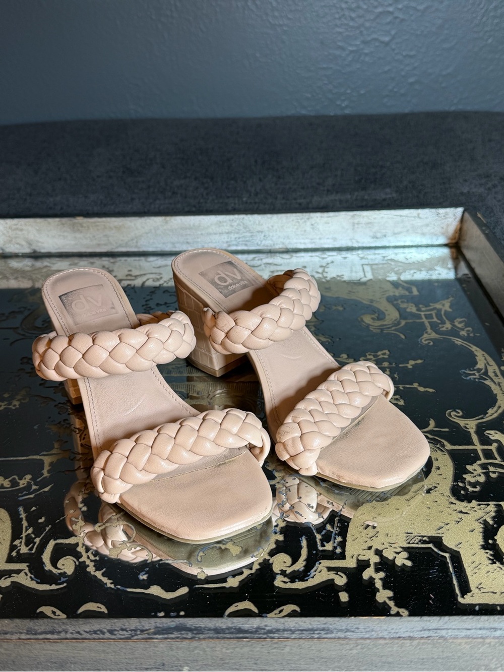 DV by Dolce Vita Blush Beige Braided Double-Strap Block Heel Sandals
